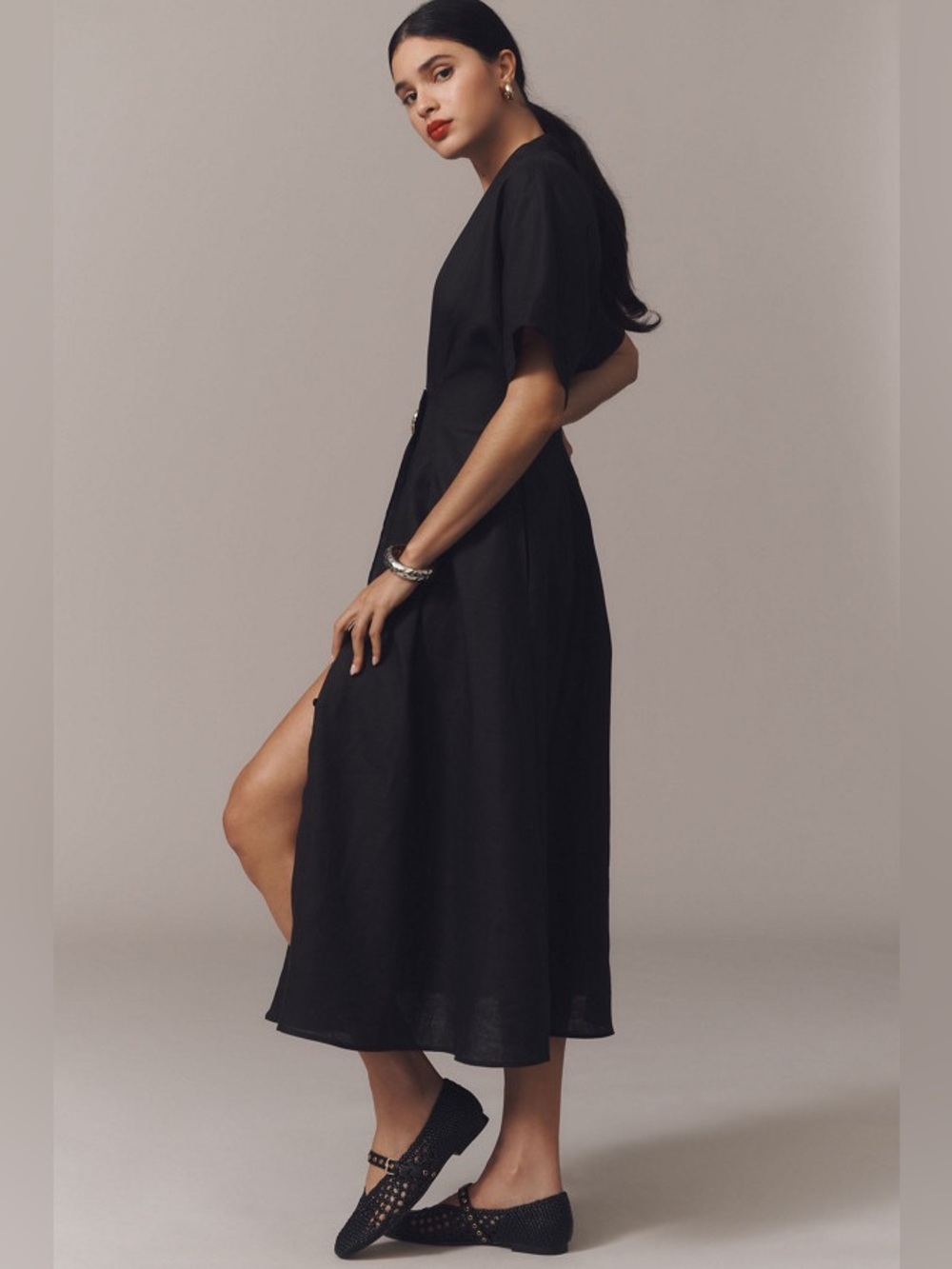 Anthropologie Exquise The Tobie Button-Front Pleated Shirt Dress: Linen Edition - Picture 3 of 4